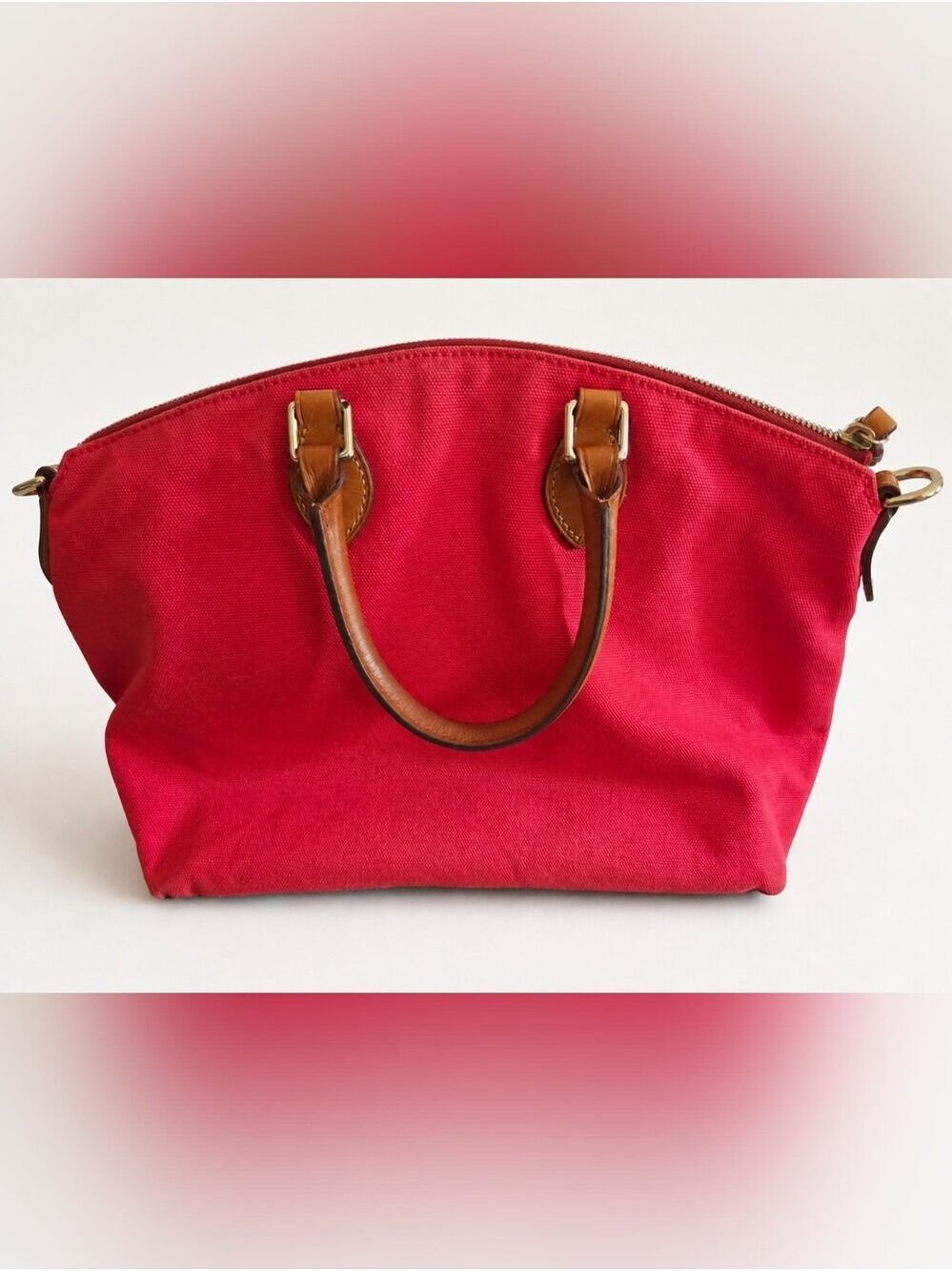 Dooney & Bourke Red Canvas Leather Satchel Handbag - Picture 2 of 10